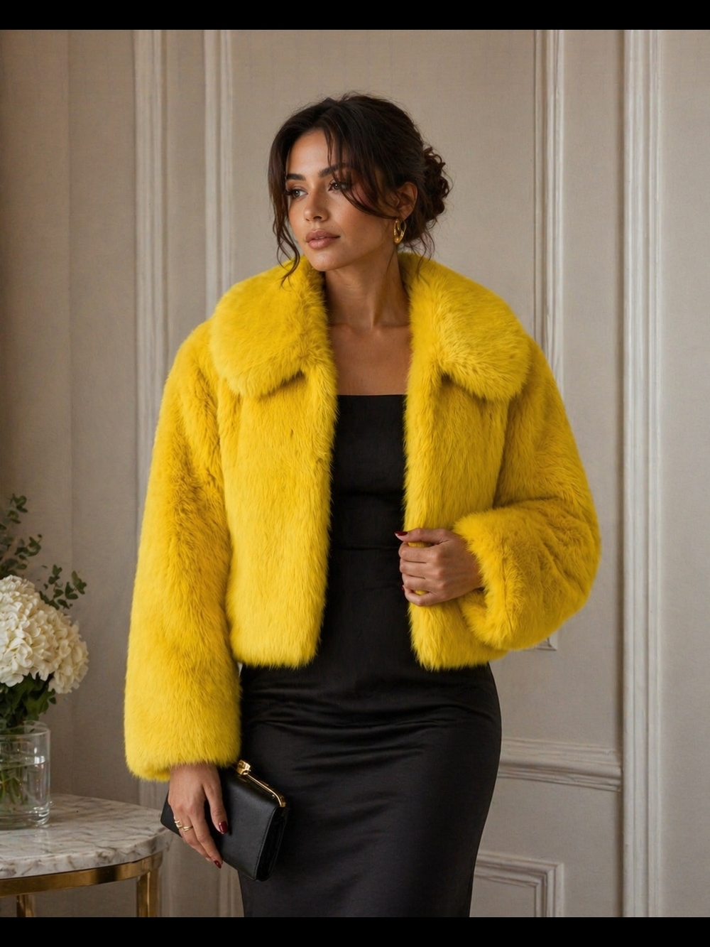 Yellow Lapin  Fur Cropped Coat - Women Made In Italy